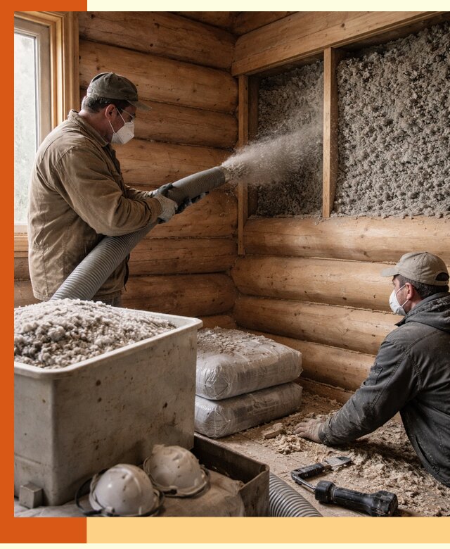 Утепление дома из бруса эковатой в Кумертау