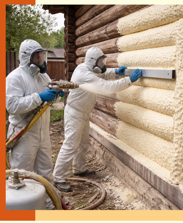 Утепление бревенчатого дома ППУ в Кумертау эффективной изоляцией