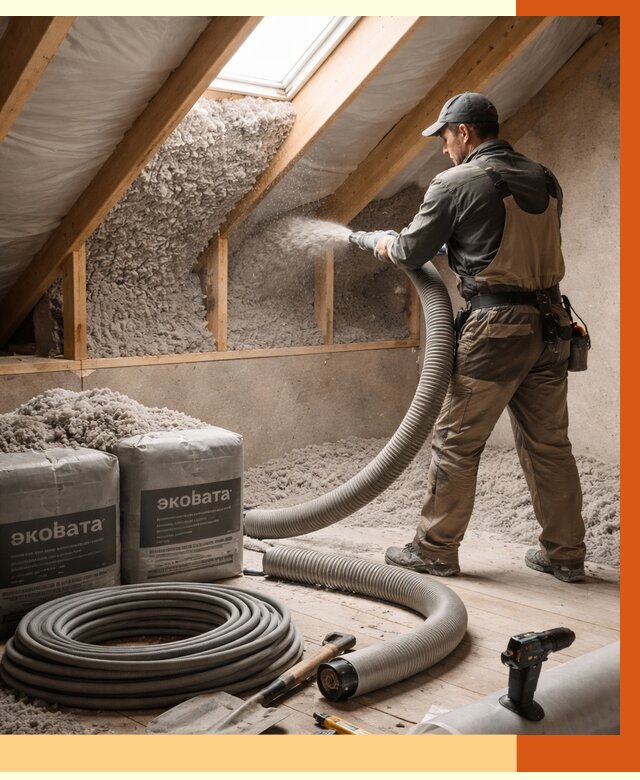 Утепление мансарды эковатой в Кумертау от 2246 руб/м2 — монтаж, задувка, цена | ТепломастерКра