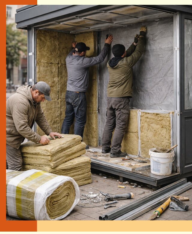 Утепление павильона шаурмы под ключ в Кумертау