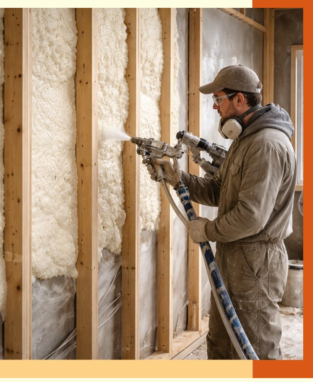 Утепление каркасной стены ППУ в Кумертау от 4339 руб./м2 под ключ | ТепломастерКра