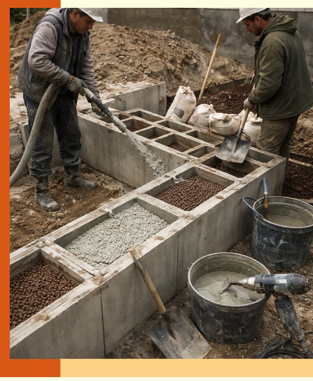 Заполнение полостей фундамента в Кумертау герметичным утеплением и повышением прочности