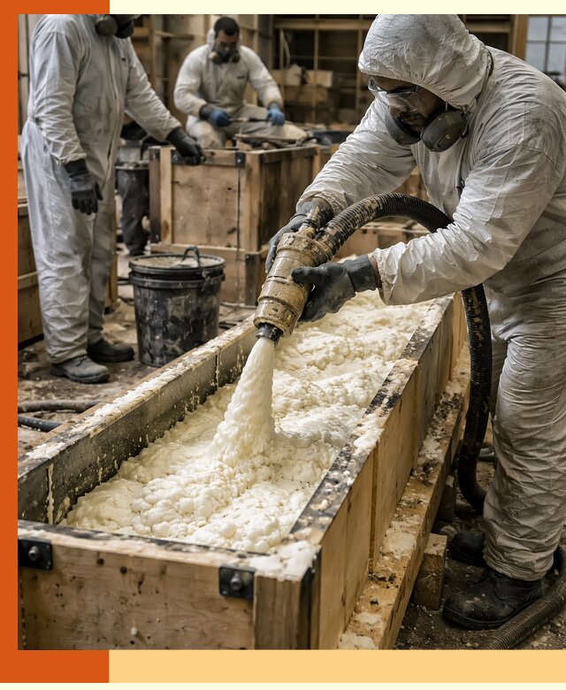 Заливка пенополиуретана в формы для утепления в Кумертау