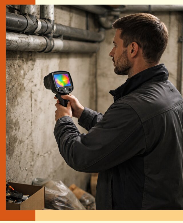 Тепловизионное обследование подвала в Кумертау для поиска утечек тепла